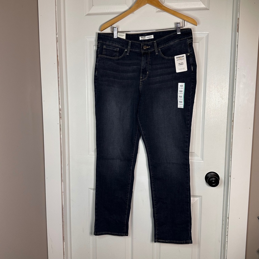 Signature by Levi Strauss Mens Mid-Rise Straight Leg Jeans Dark Wash 16S W33 L30